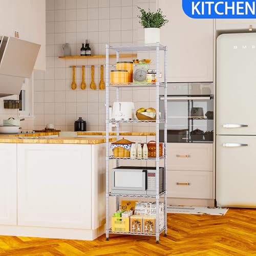 REGILLER 6 Wire Shelving Steel Storage Rack Adjustable Unit Shelves for Laundry Bathroom Kitchen Pantry Closet(Silver, 11.7" D x 16.8" W x 63" H) (Pack of 2) - color: Silver, size: 6tier 11.7"D x 16.8"W x 63"H (Pack of 2)