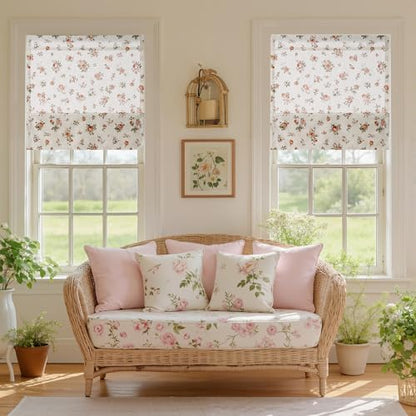 StangH Linen Red Floral Roman Shades with Magnets, W32 x L64, 1 Panel - color: Rose Red, size: 32"W x 64"H