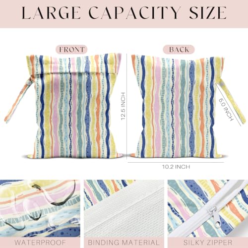 Wet Bag, Wet Dry Bag, Waterproof Swim Bags, Machine Washable Reusable Bags for Beach, Pool, Diapers, and Dirty Yoga Gym Clothes(Rainbow Wavy Stripe Pattern - color: Multi - Color Wavy Vertical Stripe