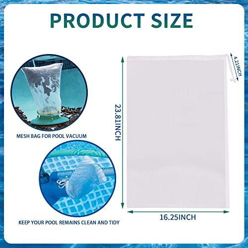 6Pack 24 * 16'' Pool Fine Mesh Filter Bags for Leaf Vacuum Pool Cleaners,Pool Vacuum Net Bag Replacement Bag with Pull & Lock Cord,Universal Fit,Holds Leaves,Debris