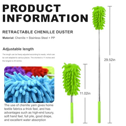 Microfiber Feather Duster with 29 in Telescoping Pole and Bendable Head for Ceiling Fans, Ceilings, Blinds, Furniture and Cars, Green - color: Green