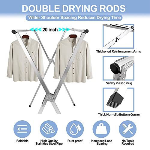 2026 Premium Stainless Steel Clothes Drying Racks, Foldable and Adjustable Laundry Drying Rack Clothing for Indoor Outdoor （79" D x 28.4" W x 50.4" H） - size: 79in