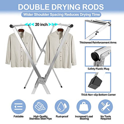 94.5in Premium Stainless Steel Clothes Drying Racks, Foldable and Adjustable Laundry Drying Rack Clothing for Indoor Outdoor (94.5" D x 28.4" W x 50.4" H) - size: 94.5in