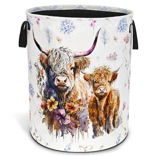 Highland Cow Laundry Basket Foldable Waterproof Cattle Hamper 18.9x16.5 In - color: Cow