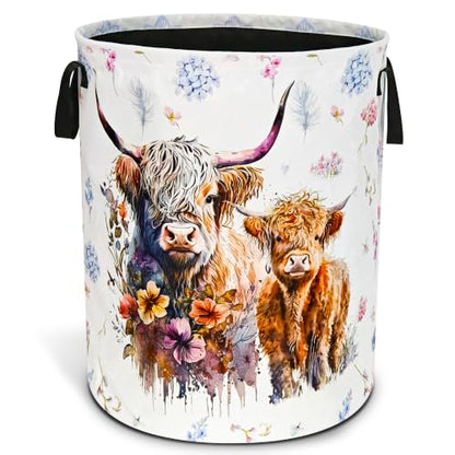 Highland Cow Laundry Basket Foldable Waterproof Cattle Hamper 18.9x16.5 In - color: Cow