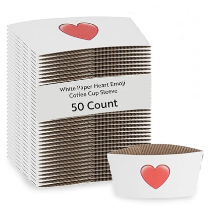 Restaurantware Coffee Cup Sleeves 50 Pack Fits 12, 16, 20 oz Coffee Cups Disposable Hot Drink Sleeves Secure Grip Heat-Resistant Jacket for Tea, and Beverages White - color: White, size: Heart