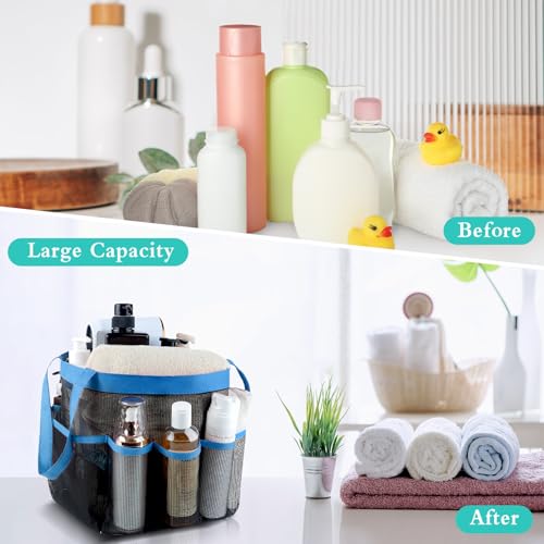 Mesh Shower Caddy Portable - 9 Pockets, Shower Bag for Dorm Room Camping - color: Blue