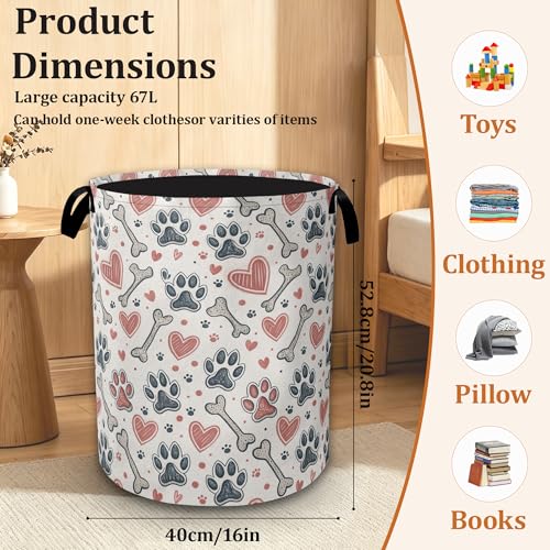Dog Paw Prints Large Laundry Basket, Foldable Laundry Hamper with Waterproof Coating and Reinforced Handles, Clothes Storage Bin for Dorm Bedroom - color: Dog Paw Prints