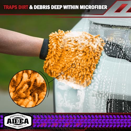 AIDEA Car Wash Mitt Microfiber, 2PK, Car Wash Brush, 7.12''X10.14'' - color: Orange, size: 2PK-7.12''X10.14''