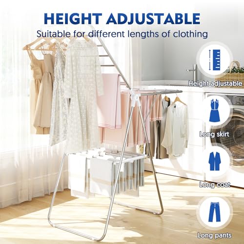APEXCHASER Large Stainless Steel Clothes Drying Rack - color: White, size: 2 Wings