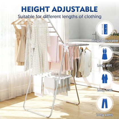 APEXCHASER Large Stainless Steel Clothes Drying Rack - color: White, size: 2 Wings