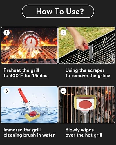 Steam Grill Brush Bristle Free, Grill Brush with Scraper, One-Fit-All for All Grate Type, BBQ and Teppanyaki Cleaning, Two Replaceable Heads