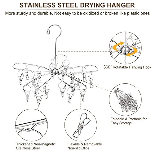 Foldable Clothes Drying Rack Stainless Steel Clothes Drying Hanger with 20 Clips, Laundry Hanging Dryer for Underwear, Sock, Bra, Lingerie, Hat, Scarf, Gloves, Diapers, Towels, Baby Clothes - size: 20 Clips (2-Pack)
