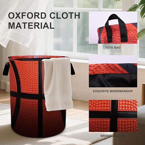 Basketball texture Laundry Basket Laundry Hamper With Handles Collapsible Laundry Baskets Storage Basket For Room Bathroom Bedroom Decor - color: Basketball Texture