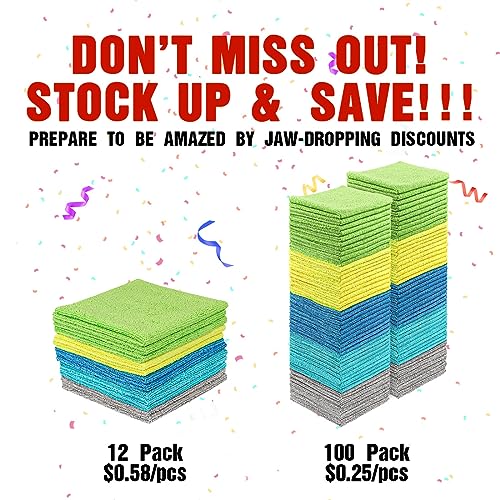 HOMEXCEL Microfiber Cleaning Cloth 100 PK, Towels for Cars, Cleaning Rags - color: Multicolor