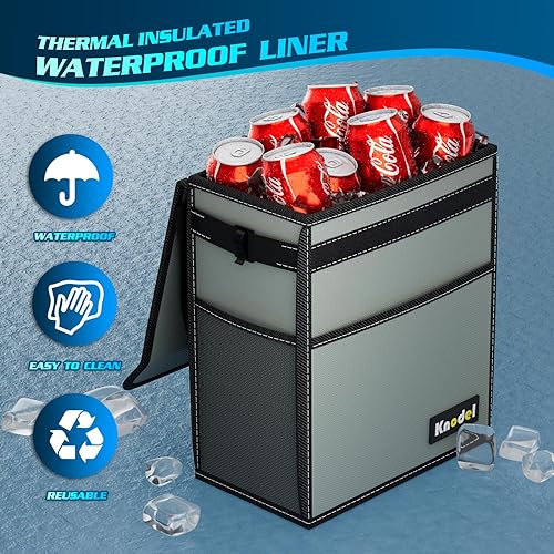 K KNODEL Car Trash Can with Lid, Car Garbage, Bin and Bag (Large, Gray) - color: Gray, size: Large
