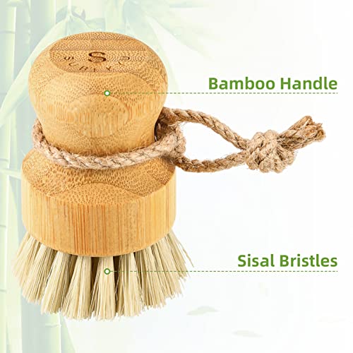 SUBEKYU Bamboo Dish Scrub Brush,Produce Brush,Natural Sisal Bristles,2 Pack - color: 2p Sisal Brush, size: Regular size