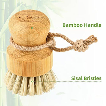 SUBEKYU Bamboo Dish Scrub Brush,Produce Brush,Natural Sisal Bristles,2 Pack - color: 2p Sisal Brush, size: Regular size
