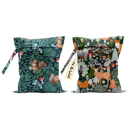2Pcs Forest Animal Wet Bag, Squirrel Fox Wolf Waterproof Travel Laundry Bag - color: Animal 1422