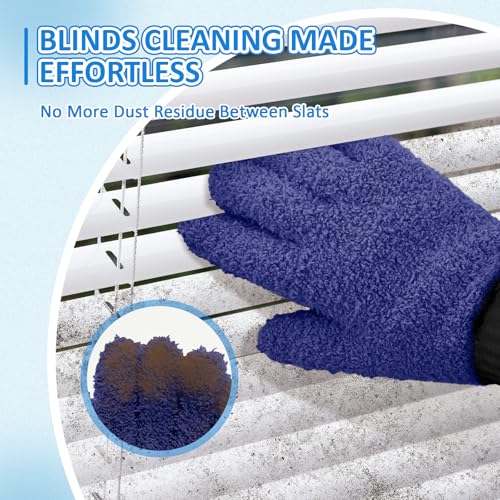 MIG4U 2 Pairs Microfiber Gloves - Dusting Gloves for House Cleaning - Washable Blind Cleaner Duster Tool (Navy,S/M) - color: Navy 2 Pairs