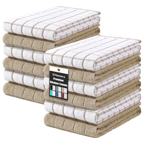 Homaxy Large Premium Cotton Kitchen Towels 16"x 28", 12 Pack, Tan - color: Tan, size: 16" X 28" - 12 Pack