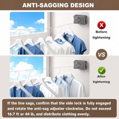 Retractable Clothesline for Indoor & Outdoor Use, Grey - color: Gray