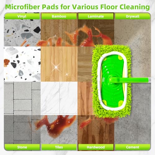 Reusable Microfiber Chenille Mop Pads Compatible with Swiffer Sweeper Mop - color: Chenille - Yellow Green, size: 6 Pack + 1 Pack