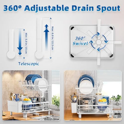 GAOKASE Dish Drying Rack,Stainless Steel-Dish Rack,Double Layer, - color: White 3
