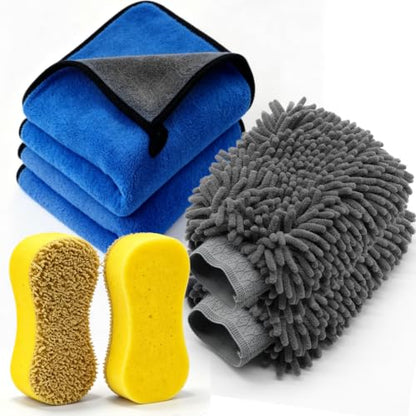 6-Pack Car Cleaning Kit – Microfiber Cloth, Mitt & Sponge Set - color: 6 Pack