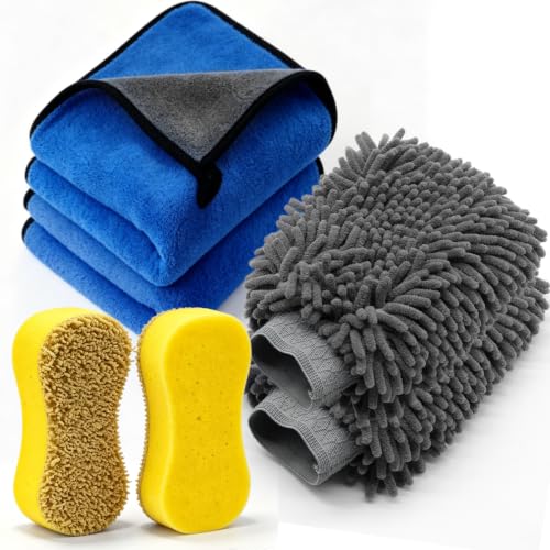 6-Pack Car Cleaning Kit – Microfiber Cloth, Mitt & Sponge Set - color: 6 Pack