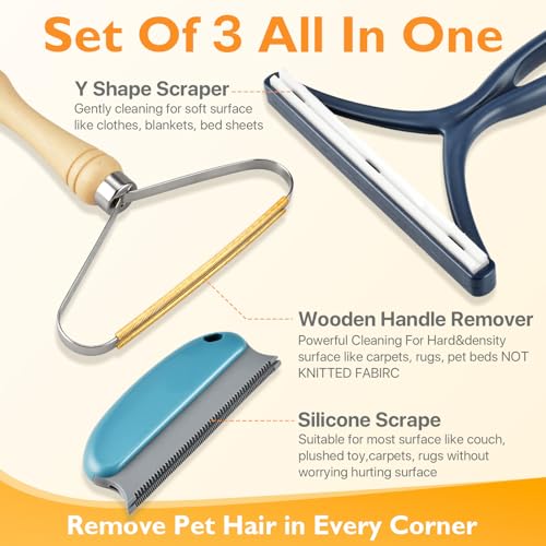 Pet Hair Removal Tool 3 Pack Dog Cat Hair Remover Carpet Scraper Rake Fur Removal Brush Lint Remover Shaver for Car Furniture Couch