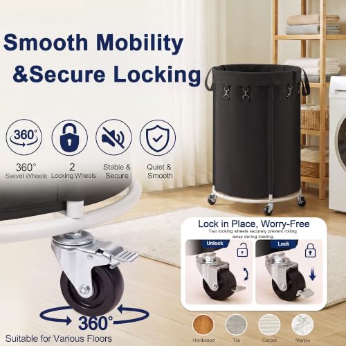 150L Large Capacity Rolling Laundry Basket Hamper with Wheels, Clothes hamper and Removable Bag for Home, Laundry Room, Bedroom, Bathroom, Apartment, Dorm - color: Black