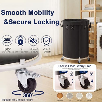 150L Large Capacity Rolling Laundry Basket Hamper with Wheels, Clothes hamper and Removable Bag for Home, Laundry Room, Bedroom, Bathroom, Apartment, Dorm - color: Black