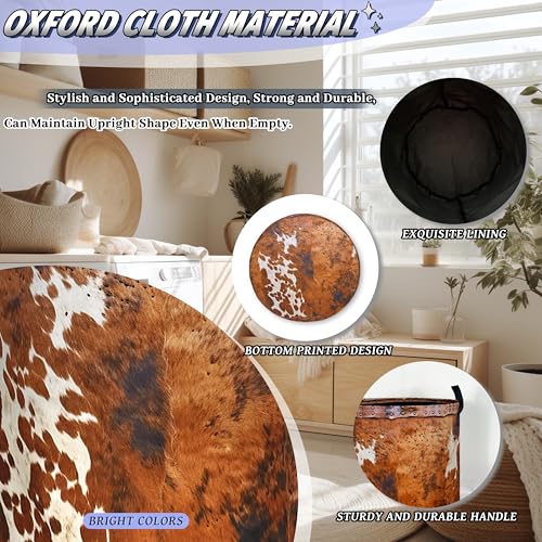 Brown Cow Skin Laundry Basket Foldable Hamper 18.9"x16.5" - color: Brown Retro Cows Skin Pattern