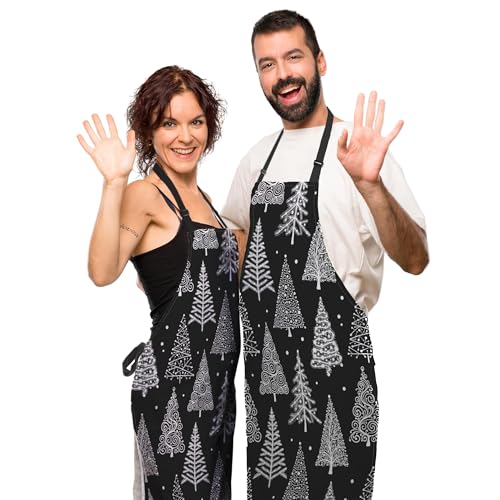 Kitchen Aprons for Men Christmas Tree, Black White Leaf Circle Polka Dot Men’s Apron for Cooking Restaurant BBQ Painting Crafting Gardening 27” (W) x 31” (H), Waterproof Apron - color: Christmas Tree