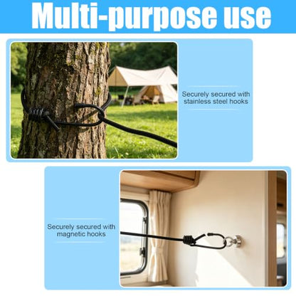 Travel Clothesline for Cruise Ship, Stretchable Clothes Line with 2 Magnetic Hooks & 12 Clothes Clips & Storage Bag Portable Laundry Line for Hotel Camping RV Outdoor Indoor Laundry Drying