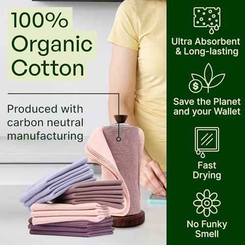 mioeco 24 Pack Reusable Kitchen Paper Towels, Organic Multicolor Cloths - size: 24 Pack Blush Harmony