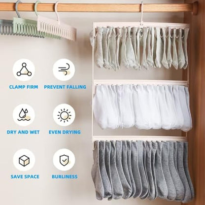 Socks Drying Racks Hanger Socks Organizer Hook Hanger with 54 Clips, Clothes Drying Racks Windproof for Drying Socks Bras Underwears Baby Clothes, Hats Scarfs Towels Pants and Gloves Diaper (Pink) - color: Pink