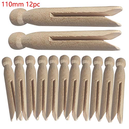 Round Wooden Clothespins, 12pcs Durable Wood Clips Dolly Style Traditional Heritage Clothes Peg Old Fashioned for Outdoor Clothesline Home Kitchen Travel DIY Projects