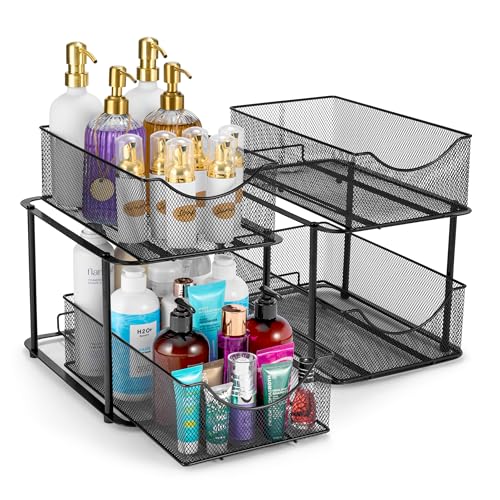 Sorbus Pull-Out Under Sink Organizer, Mesh Construction (Black, 2 Pack) - color: Black, size: 2 Pack