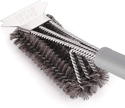 Grill Brush and Scraper-Best BBQ Brush for Grill Outdoor, 18" Stainless Steel with Wire Bristles 3 in 1 Bristles Grill Cleaning Brush - Gifts for Grilling Enthusiasts & Men Dad - color: Gray