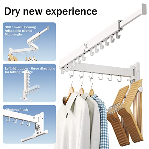 LIENAHU Drying Rack, Wall Mounted Clothes Rack, Aluminum, 220lbs Capacity, Foldable, White - size: Hooks,White-Upgrade