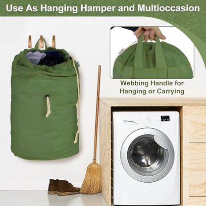 Laundry Bag Backpack, Canvas Laundry Bag with Straps & Drawstring Armygreen - color: Army Green, size: X-Large