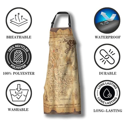 Baking Apron for Women Pirate Treasure Map Fun Aprons for Men for Kitchen Cooking Restaurant BBQ Painting Crafting 27” (W) x 31” (H), Waterproof Aprons - color: Pirate Treasure Map