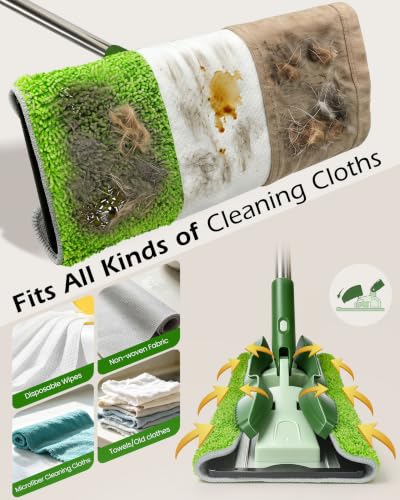 Microfiber Mop - Flat Floor Mops Wet Dry Dust Mop with 4 Washable Pads - size: Green(15"*5.3")