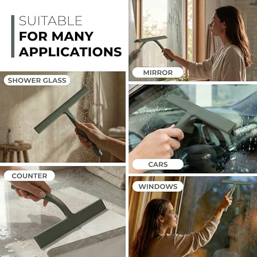 GÜTEWERK Silicone Shower Squeegee with 3-in-1 No-Drill Mount, Green, 9'' - color: Green, size: 9 Inches