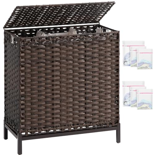 SETVSON Laundry Hamper with Lid, 35 Gal 3-Bag Clothes Sorter, Brown - color: Brown, size: 132 L - 35 gal