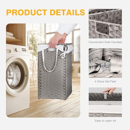 NEWBULIG 90L Large Laundry Hamper with Lid, Collapsible Dirty Clothes Basket Bag, Freestanding Fabric Bin for Bedroom, Bathroom, Closet and Dorm Room Organization Grey - color: Grey