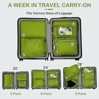 Cipway Compression Packing Cubes for Travel (6 Piece,Green) - color: Green, size: 6PCS
