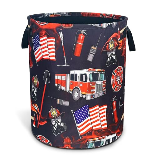 Fire Truck Fireman Laundry Basket Foldable Oxford Cloth 18.9 x 16.5 Inch - color: Fire Truck Fireman